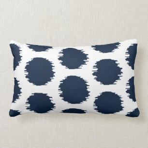Ikat Dots, Navy Blue & White Print Lumbar Pillow