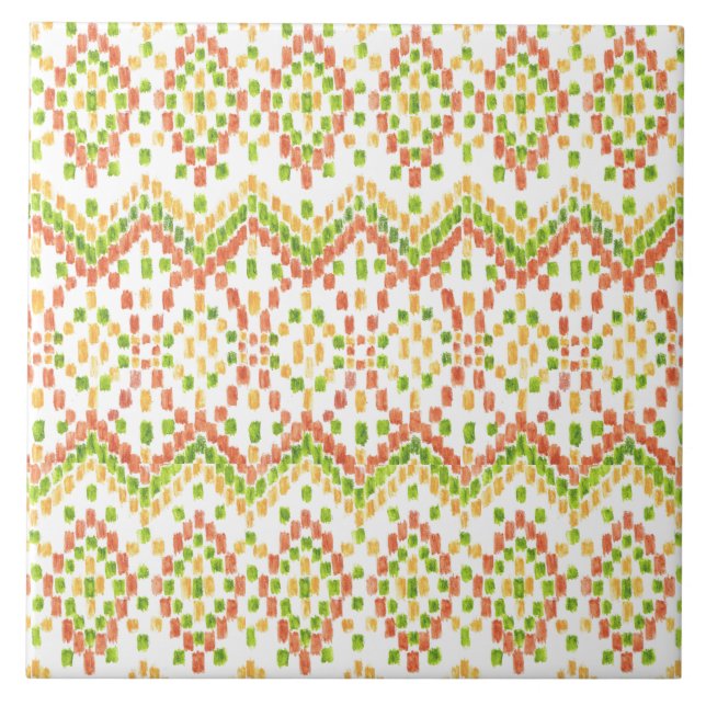 Ikat Ethnic Moorish Pattern on White to Customize Tile (Front)