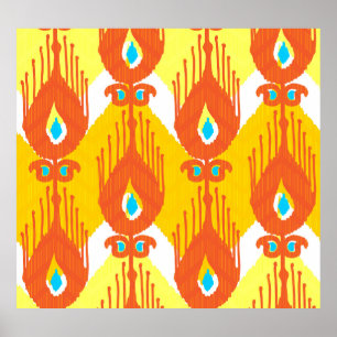 Ikat Fabric Pattern: Ethnic Vintage Design. Poster