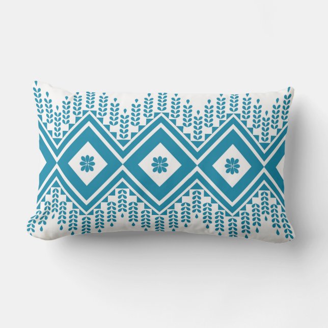 Ikat fabric style rug texture pattern lumbar pillow (Front)