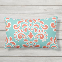 Ikat Floral Damask Aqua and Coral