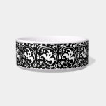 Ikat Floral Damask - Black and White Bowl<br><div class="desc">Digital reproduction of an Art Nouveau damask pattern with a striated,  Ikat woven texture - White on a black background</div>
