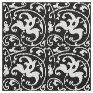 Ikat Floral Damask - Black and White Fabric