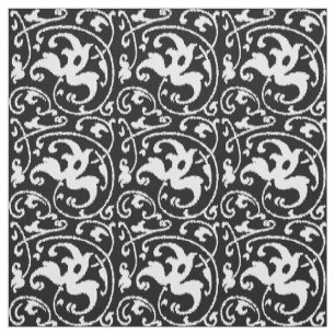 Ikat Floral Damask - Black and White Fabric