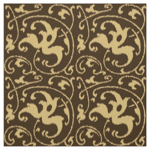 Ikat Floral Damask _ Chocolate Brown and Tan Fabric