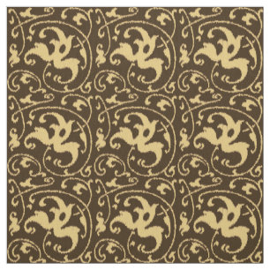 Ikat Floral Damask - Chocolate Brown and Tan Fabric
