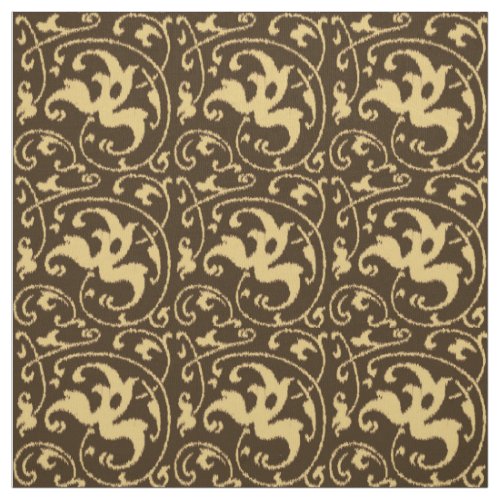 Ikat Floral Damask _ Chocolate Brown and Tan Fabric