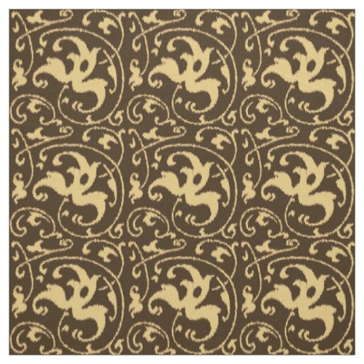 Ikat Floral Damask - Chocolate Brown and Tan Fabric