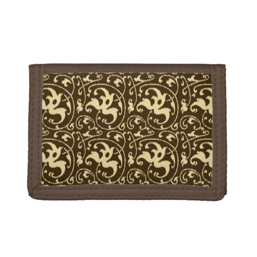 Ikat Floral Damask _ Chocolate Brown and Tan Tri_fold Wallet