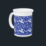 Ikat Floral Damask - Cobalt Blue and White Beverage Pitcher<br><div class="desc">Digital reproduction of an Art Nouveau damask pattern with a striated,  Ikat woven texture - White on a deep cobalt blue background</div>