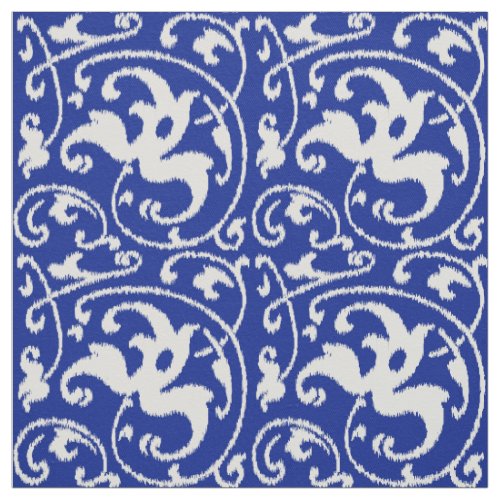 Ikat Floral Damask _ Cobalt Blue and White Fabric