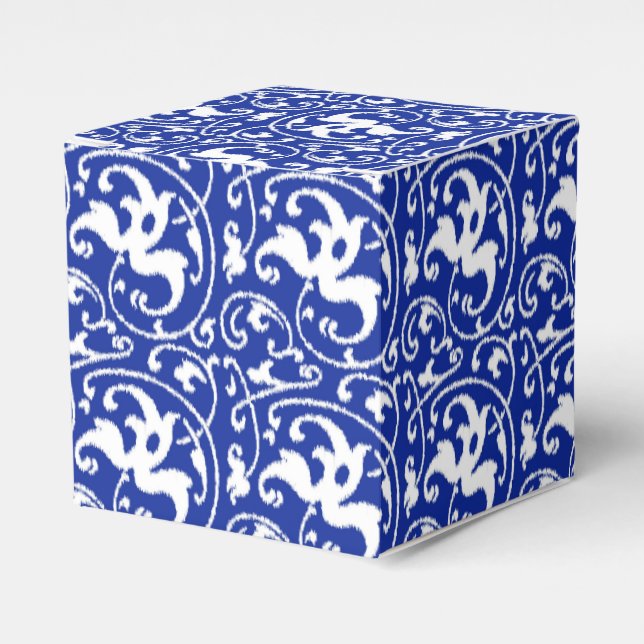 Ikat Floral Damask - Cobalt Blue and White Favor Boxes (Front Side)