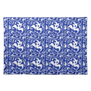 Ikat Floral Damask - Cobalt Blue and White Placemat