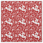 Ikat Floral Damask - Dark Red and White Fabric