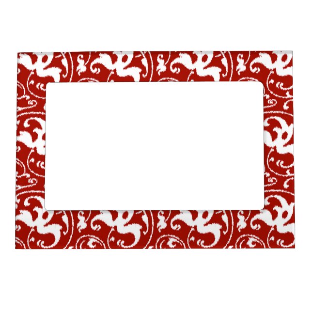 Ikat Floral Damask - Dark Red and White Magnetic Frame (Front)