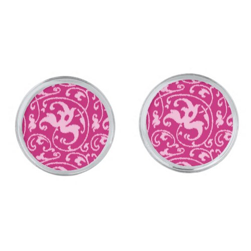 Ikat Floral Damask _ Fuchsia and Pale Pink Cufflinks