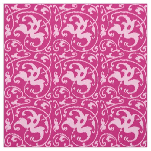 Ikat Floral Damask _ Fuchsia and Pale Pink Fabric