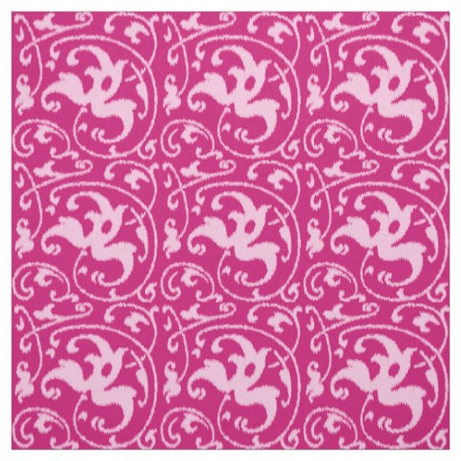 Ikat Floral Damask - Fuchsia and Pale Pink Fabric