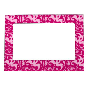 Ikat Floral Damask - Fuchsia and Pale Pink Magnetic Photo Frame