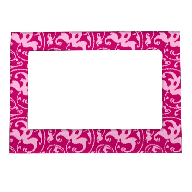Ikat Floral Damask - Fuchsia and Pale Pink Magnetic Photo Frame (Front)