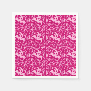 Ikat Floral Damask - Fuchsia and Pale Pink Paper Napkins