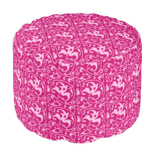 Ikat Floral Damask - Fuchsia and Pale Pink Pouf
