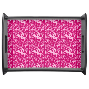 Ikat Floral Damask - Fuchsia and Pale Pink Serving Tray