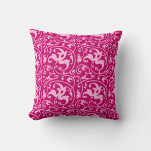 Ikat Floral Damask - Fuchsia and Pale Pink Throw Pillow