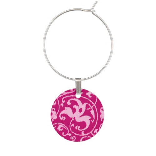 Ikat Floral Damask _ Fuchsia and Pale Pink Wine Glass Charm