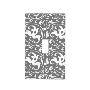 Ikat Floral Damask - Grey / Gray and White Light Switch Cover