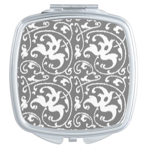 Ikat Floral Damask _ Grey  Gray and White Vanity Mirror