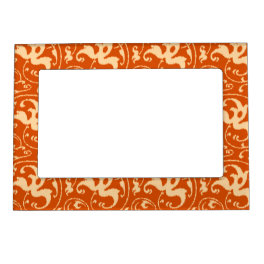 Ikat Floral Damask - Mandarin Orange Magnetic Photo Frame