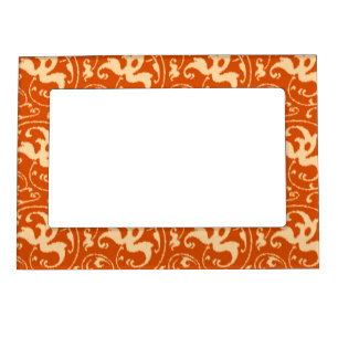 Ikat Floral Damask - Mandarin Orange Magnetic Photo Frame