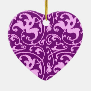 Ikat Floral Damask - Orchid and Purple Ceramic Ornament