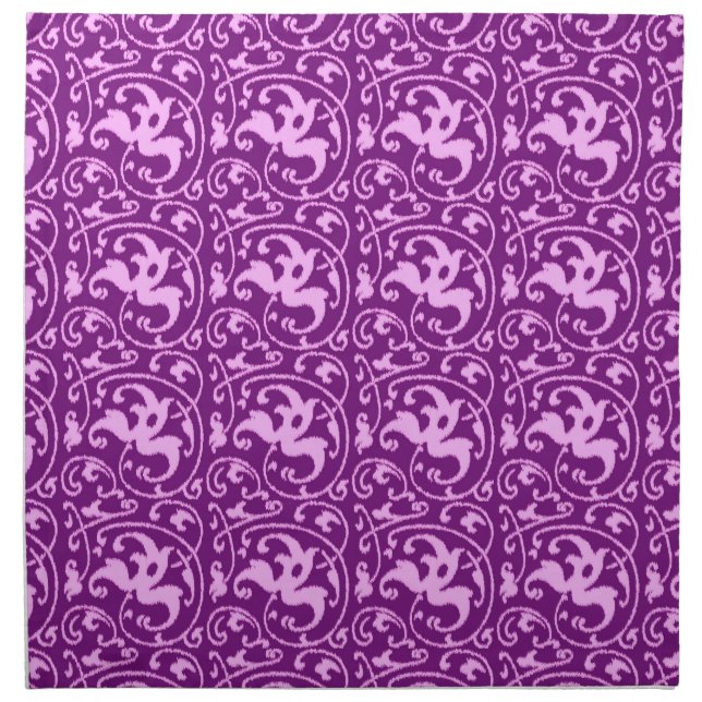 Ikat Floral Damask - Orchid and Purple Napkin (Front)