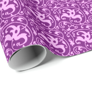 Ikat Floral Damask - Orchid and Purple Wrapping Paper
