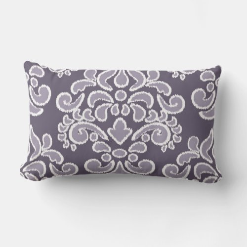 Ikat Floral Damask Plum and Lavender Lumbar Pillow