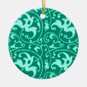 Ikat Floral Damask - Turquoise and Aqua Ceramic Ornament
