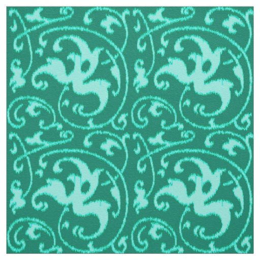 Ikat Floral Damask - Turquoise and Aqua Fabric