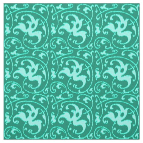 Ikat Floral Damask _ Turquoise and Aqua Fabric