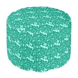 Ikat Floral Damask - Turquoise and Aqua Pouf