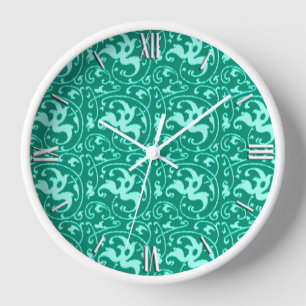 Ikat Floral Damask - Turquoise and Aqua Wall Clock