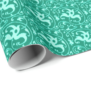 Ikat Floral Damask - Turquoise and Aqua Wrapping Paper