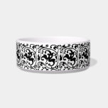 Ikat Floral Damask - White and Black Bowl<br><div class="desc">Digital reproduction of an Art Nouveau damask pattern with a striated,  Ikat woven texture - Black on a white background</div>