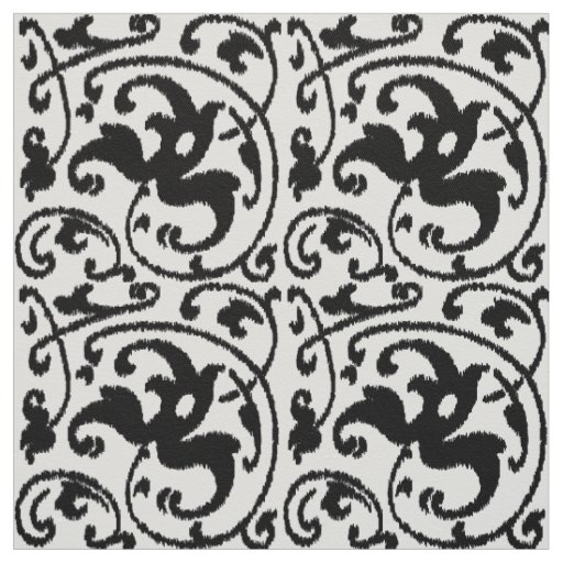 Ikat Floral Damask - White and Black Fabric
