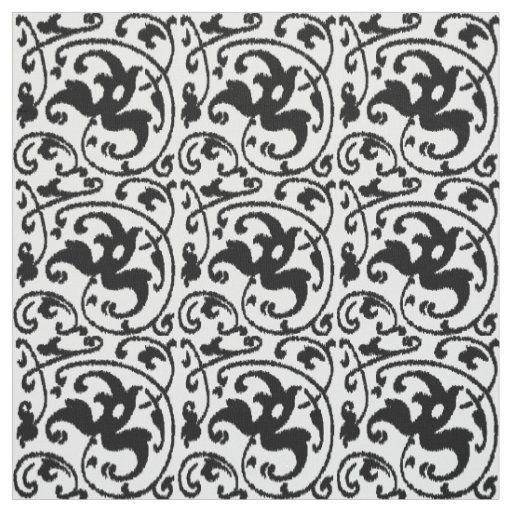 Ikat Floral Damask - White and Black Fabric