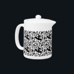 Ikat Floral Damask - White and Black Teapot<br><div class="desc">Digital reproduction of an Art Nouveau damask pattern with a striated,  Ikat woven texture - Black on a white background</div>