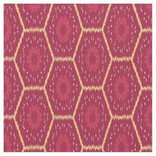 Ikat Floral Fabric Red and Gold Pattern