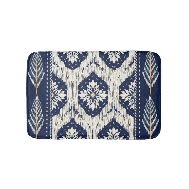 Ikat Floral Paisley Pattern Bath Mat (Front)