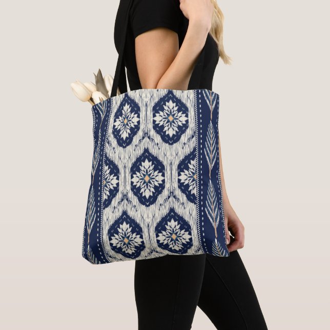 Ikat Floral Paisley Pattern Tote Bag (Close Up)